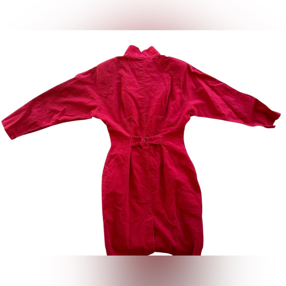 Vintage 80s Skirt Jumpsuit Red Snaps Pockets High Neck Nok Nok Dolman Sleeve - Picture 5 of 6
